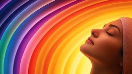 Poster - Emotional reflection of a woman bathed in colorful light abstract concept vibrant environment artistic viewpoint