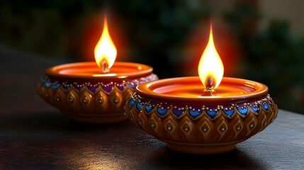 Two Ornate Oil Lamps Glow Brightly, Illuminating the Dark Background with Warm Light