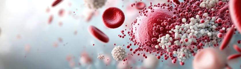 Poster - intricate microscope image of blood cells exhibiting vibrant colors and unique shapes in a detailed 