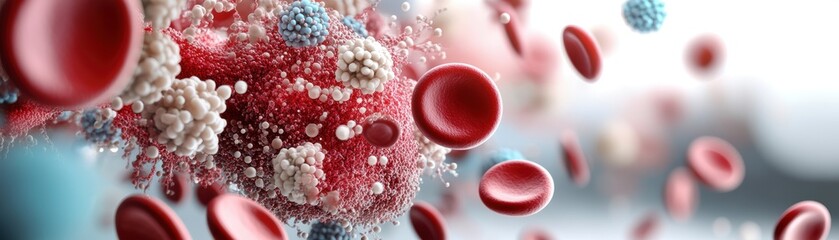 Poster - Detailed Close Up of Blood Cell Surrounded by Red Blood Cells Illustrating Complex Biological Processes and Health Insights
