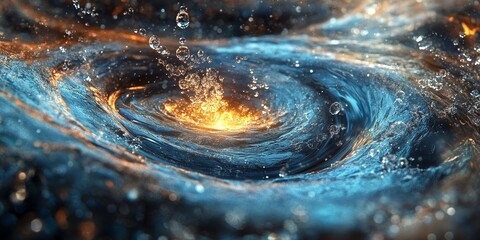 Leinwandbilder - Shiny particles swirl in water, creating a mesmerizing effect reminiscent of the vastness of space in the sky. The interaction of shiny particles in water produces a stunning visual spectacle.