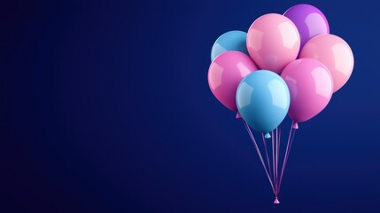 Wall Mural - Colorful Balloons Floating Against a Dark Blue Background