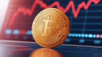 Poster - Bitcoin Cryptocurrency Coin with Digital Chart Background