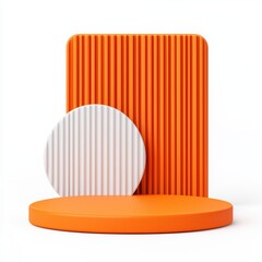 Poster - Abstract Composition of Orange and White Geometric Shapes Display
