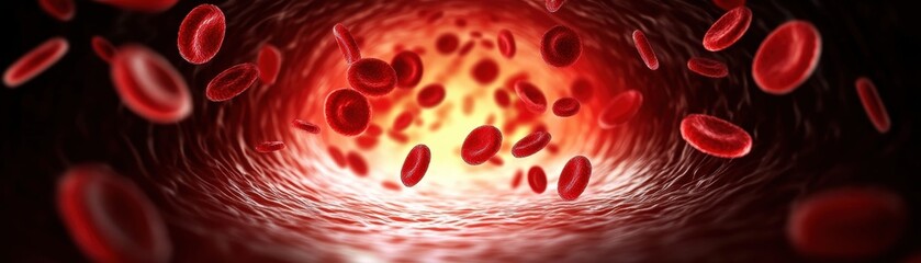Poster - Microscopic View of Vibrant Red Blood Cells Suspended in Clear Blood Tube Illustrating Vital Life Functions and Health