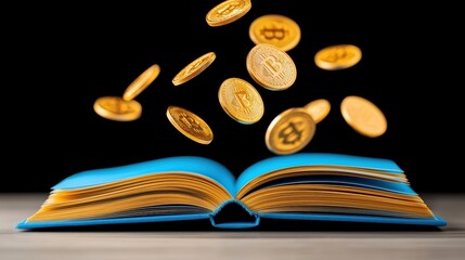 Poster - Concept of Cryptocurrency Education with Floating Bitcoin Coins