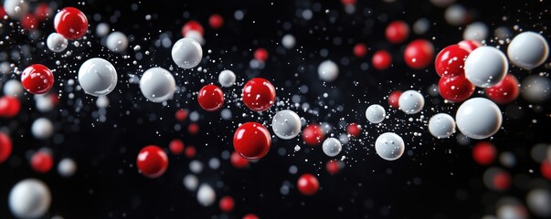Poster - Molecular Structure Representation with Red and White Spheres on Black Background, Abstract Science Concept, copy space for text