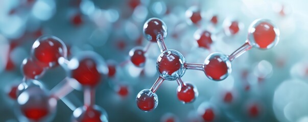 Poster - Molecular Structure Representation with Red and Blue Atoms, Abstract Scientific Background, Chemistry Concept, copy space for text