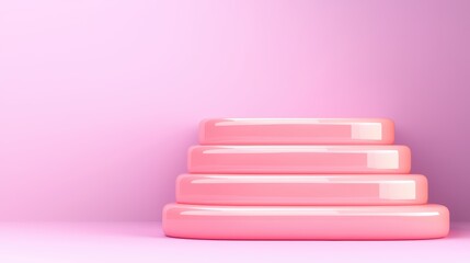 Wall Mural - Abstract Pink Stacked Platforms on a Soft Gradient Background