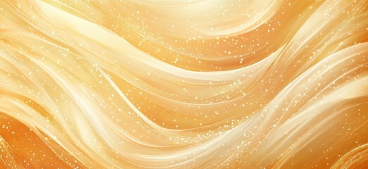 Poster - Golden abstract background with flowing waves and sparkling particles, evoking warmth and elegance, copy space for text