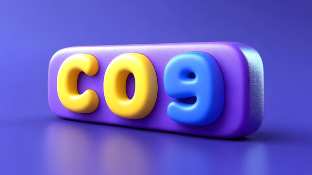 3D Illustration of CO9 Text Embedded in a Purple Rounded Rectangle on a Purple Background