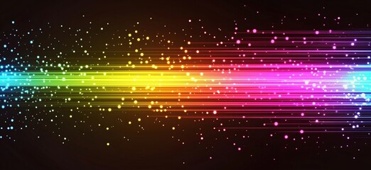 Poster - Colorful abstract light streaks with glowing particles creating a vibrant digital background, copy space for text