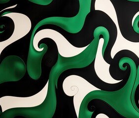 Poster - Abstract swirling patterns in green, black, and white colors creating a dynamic visual flow, copy space for text
