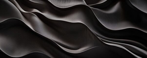 Poster - Abstract wavy texture in dark tones showcasing smooth, flowing lines and intricate patterns, creating a sense of depth and movement, copy space for text