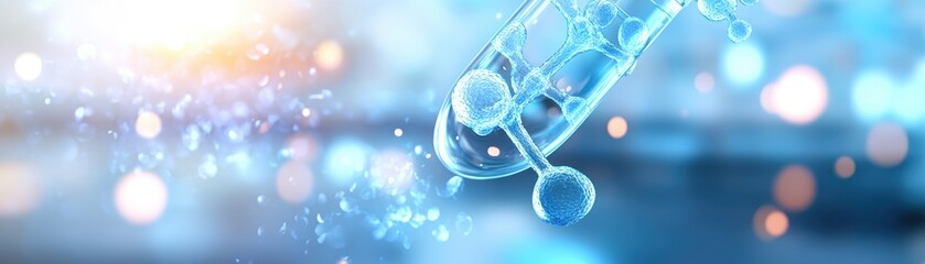 Poster - Clear Glass Tube Filled with Colorful Liquid Capturing Light and Creating Stunning Reflections in a Bright Environment