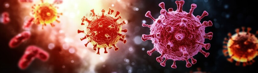 Poster - intricate group of viruses magnified under a microscope showcasing diverse shapes colors and texture