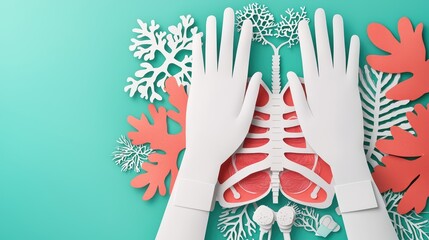 Poster - Hands Holding Human Anatomy Model Surrounded by Coral Shapes