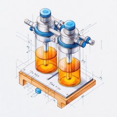 Poster - laboratory equipment for chemical experimentation with glass vessels