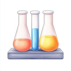 Poster - colorful glass flasks with liquid samples for scientific experimentation