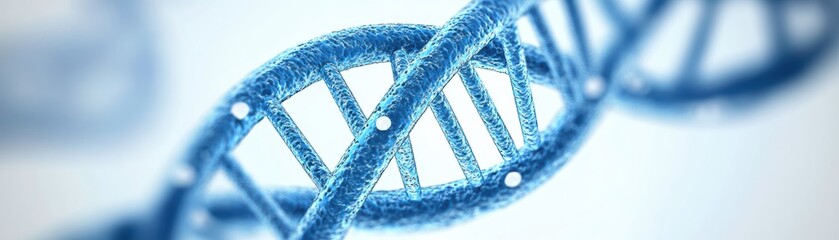 Poster - Intricate Blue DNA Molecule Design Highlighting Genetic Structure and Scientific Innovation in a Modern Laboratory Setting