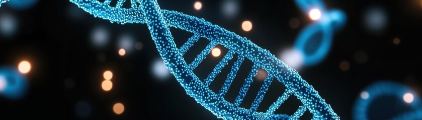 Aufkleber - Illuminated DNA Strand in a Dark Setting with Glowing Lights Creating a Mysterious and Scientific Atmosphere