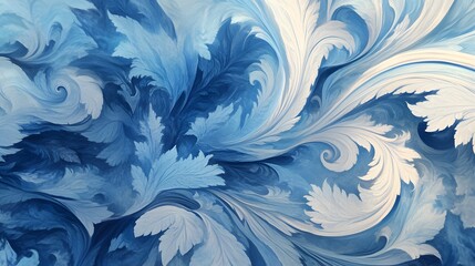 Close-up of swirling blue leaf textures, capturing the natural, organic pattern with gentle fluidity and intricate details.