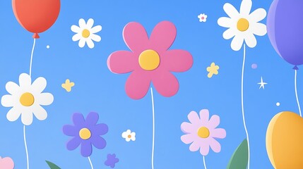 Wall Mural - Colorful Balloons and Beautiful Flowers Creating a Joyful Celebration Atmosphere