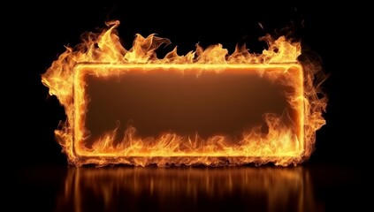 Wall Mural - Fiery rectangular frame ablaze on black background.