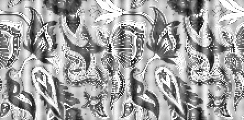 Poster - Abstract halftone background with silhouettes of paisley and flowers. Seamless Vector illustration