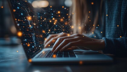 Poster - Entrepreneur uses AI artificial intelligence technology to improve their work. Online help with an AI chat bot to solve problems, solve questions and improve data. Efficient internet tools, HD image