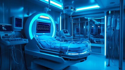 Poster - Futuristic neonatal care unit glowing with robotic incubators and holographic monitoring
