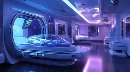 Poster - Futuristic neonatal care unit glowing with robotic incubators and holographic monitoring