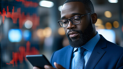 Poster - Focused Businessman Checking Market Data on Smartphone 