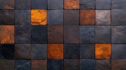 Wall Mural - Rustic Slate Tile Texture Background - Panoramic Banner with Black, Brown, and Rusty Stone