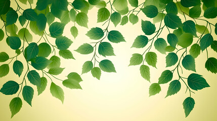 Wall Mural - lush green leaves cascading, sunlight backdrop, nature banner, spring design.