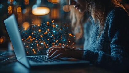 Poster - Entrepreneur uses AI artificial intelligence technology to improve their work. Online help with an AI chat bot to solve problems, solve questions and improve data. Efficient internet tools, HD image