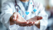 © @ArtUmbre - Doctor showcasing health technology with glowing symbols, emphasizing care and innovation during a clinical setting