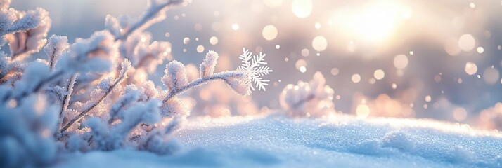 Poster - Winter Wonderland Frost Covered Branches Glistening in Soft Sunlight Magical Snowscape