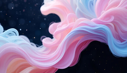 Poster - Dreamy Abstract Flowing Fabric in Soft Pink and Blue with a Cosmic Background