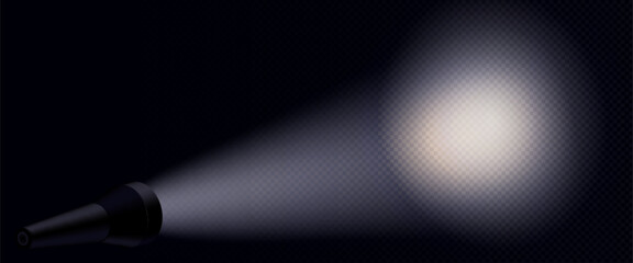 Wall Mural - flashlight projecting wide luminous beam on wall with realistic light scatter effect on dark backgro