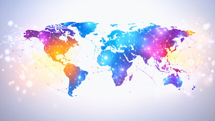 Poster - Global Connectivity: A vibrant and luminous world map pulsates with energy, symbolizing the interconnectedness of our planet and the boundless possibilities of globalization. 