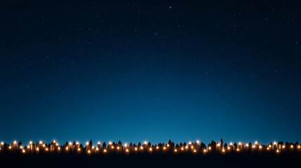 Wall Mural - A silhouette of a cityscape lit by hundreds of tiny candles in windows against a starlit sky for Earth Hour reflection 