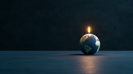 Wall Mural - A glowing candle in the shape of Earth illuminating a dark room, symbolizing unity and conservation for Earth Hour 