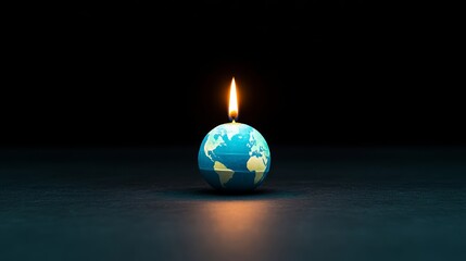 Wall Mural - A glowing candle in the shape of Earth illuminating a dark room, symbolizing unity and conservation for Earth Hour 