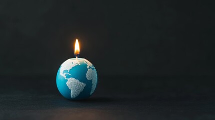 Wall Mural - A glowing candle in the shape of Earth illuminating a dark room, symbolizing unity and conservation for Earth Hour 