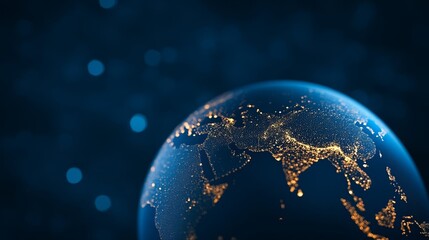 Wall Mural - A darkened globe with illuminated continents glowing softly under a starry sky symbolizing Earth Hour awareness 