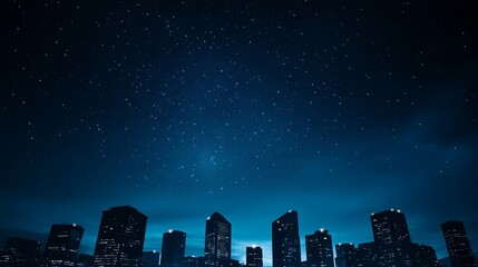 Wall Mural - A city skyline with most lights turned off, except for a few glowing candles in windows, under a starry night sky for Earth Hour 