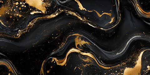 Poster - Liquid Gold: Abstract black and gold swirling marble texture. Luxurious and elegant, perfect for backgrounds, wallpapers, or design projects.