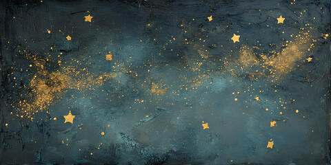 Poster - celestial stardust trail: a mesmerizing cosmic art piece depicting a shimmering trail of golden star