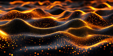 Poster - glowing abstract waves: abstract background of swirling digital particles, forming mesmerizing undul